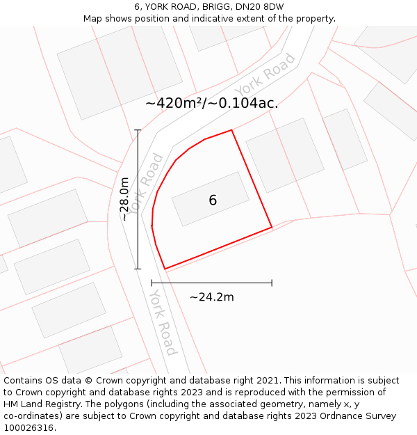 6, YORK ROAD, BRIGG, DN20 8DW: Plot and title map