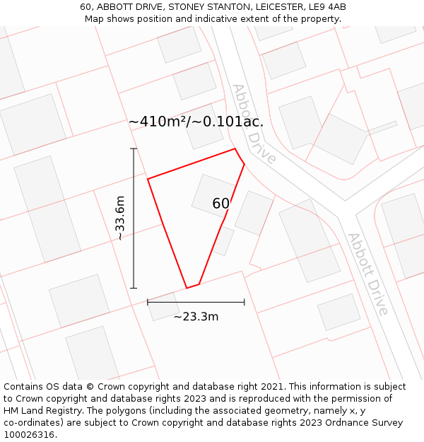 60, ABBOTT DRIVE, STONEY STANTON, LEICESTER, LE9 4AB: Plot and title map