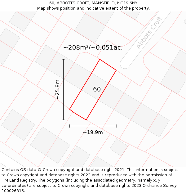 60, ABBOTTS CROFT, MANSFIELD, NG19 6NY: Plot and title map