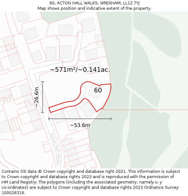 60, ACTON HALL WALKS, WREXHAM, LL12 7YJ: Plot and title map