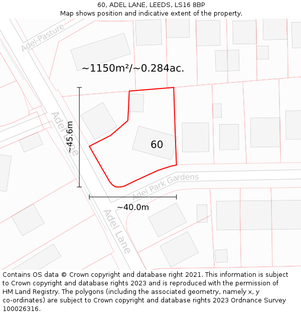 60, ADEL LANE, LEEDS, LS16 8BP: Plot and title map