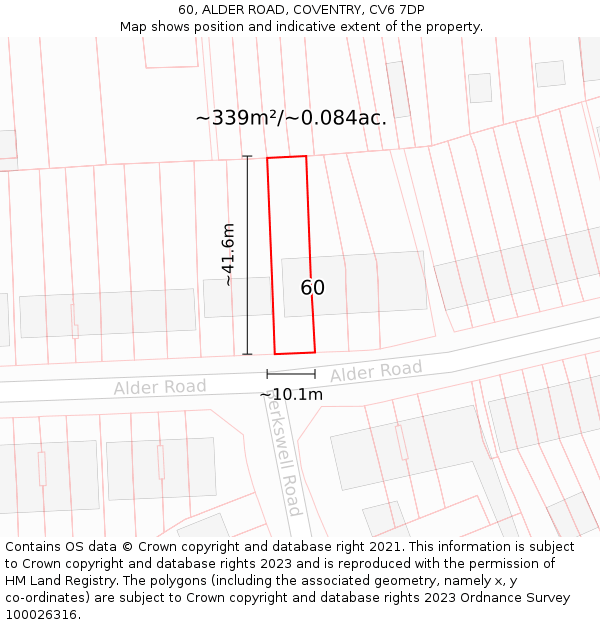 60, ALDER ROAD, COVENTRY, CV6 7DP: Plot and title map