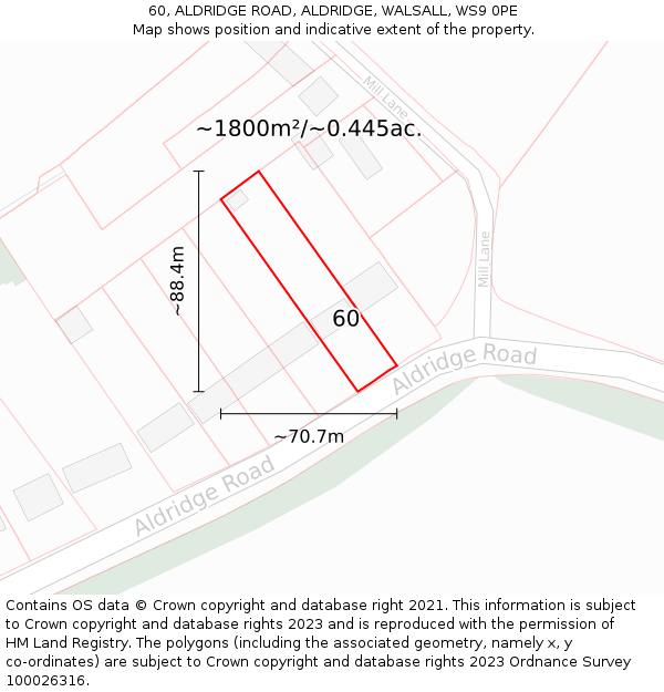 60, ALDRIDGE ROAD, ALDRIDGE, WALSALL, WS9 0PE: Plot and title map