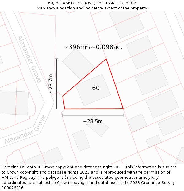 60, ALEXANDER GROVE, FAREHAM, PO16 0TX: Plot and title map