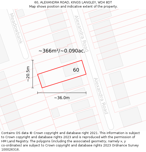 60, ALEXANDRA ROAD, KINGS LANGLEY, WD4 8DT: Plot and title map