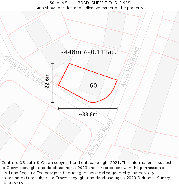 60, ALMS HILL ROAD, SHEFFIELD, S11 9RS: Plot and title map