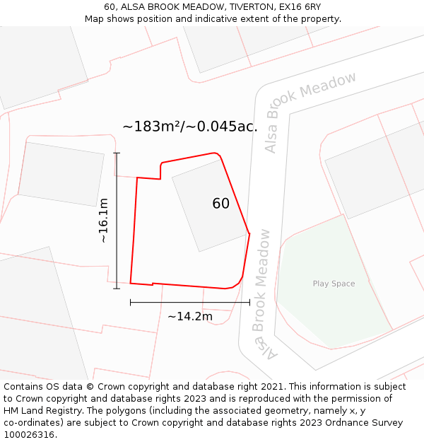 60, ALSA BROOK MEADOW, TIVERTON, EX16 6RY: Plot and title map