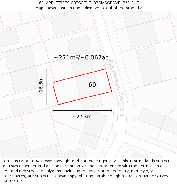 60, APPLETREES CRESCENT, BROMSGROVE, B61 0UE: Plot and title map