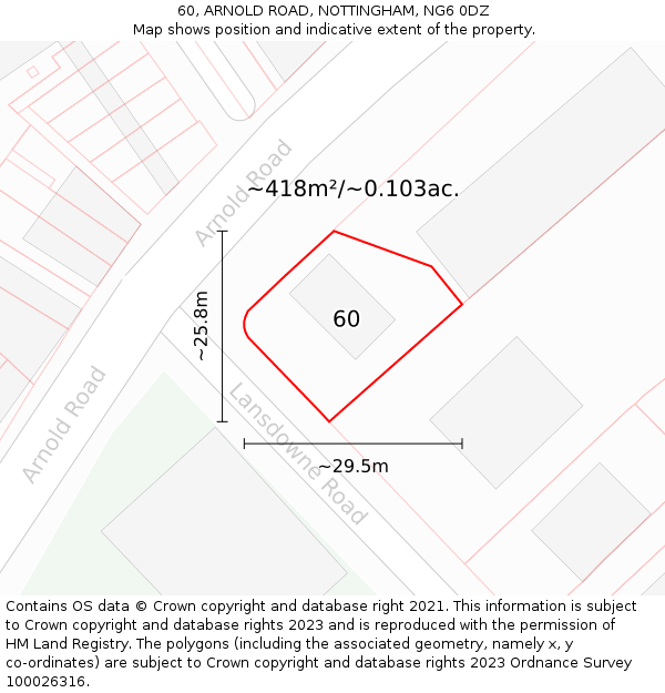 60, ARNOLD ROAD, NOTTINGHAM, NG6 0DZ: Plot and title map