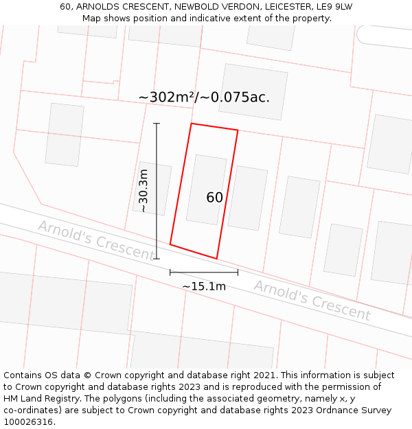 60, ARNOLDS CRESCENT, NEWBOLD VERDON, LEICESTER, LE9 9LW: Plot and title map