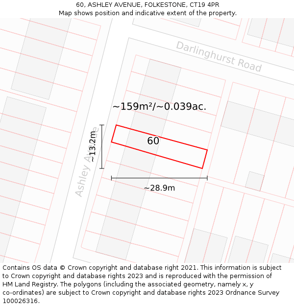 60, ASHLEY AVENUE, FOLKESTONE, CT19 4PR: Plot and title map