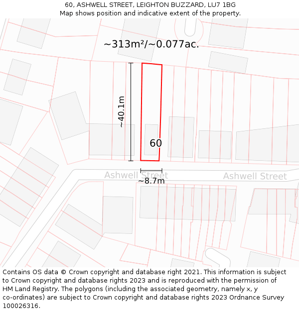 60, ASHWELL STREET, LEIGHTON BUZZARD, LU7 1BG: Plot and title map