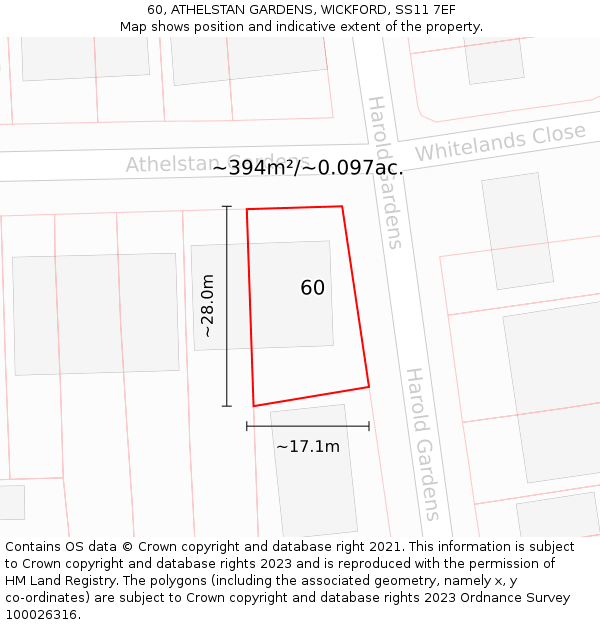 60, ATHELSTAN GARDENS, WICKFORD, SS11 7EF: Plot and title map