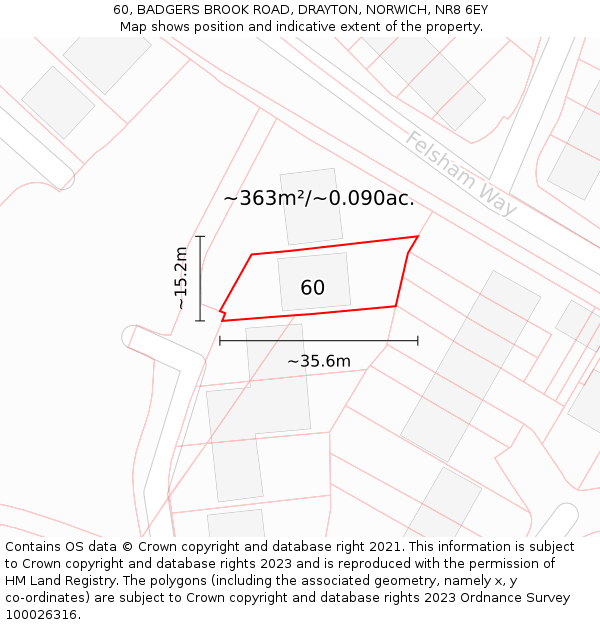 60, BADGERS BROOK ROAD, DRAYTON, NORWICH, NR8 6EY: Plot and title map