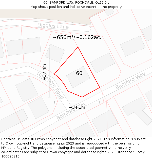 60, BAMFORD WAY, ROCHDALE, OL11 5JL: Plot and title map