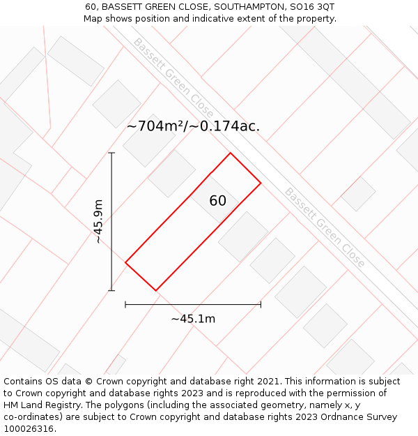 60, BASSETT GREEN CLOSE, SOUTHAMPTON, SO16 3QT: Plot and title map