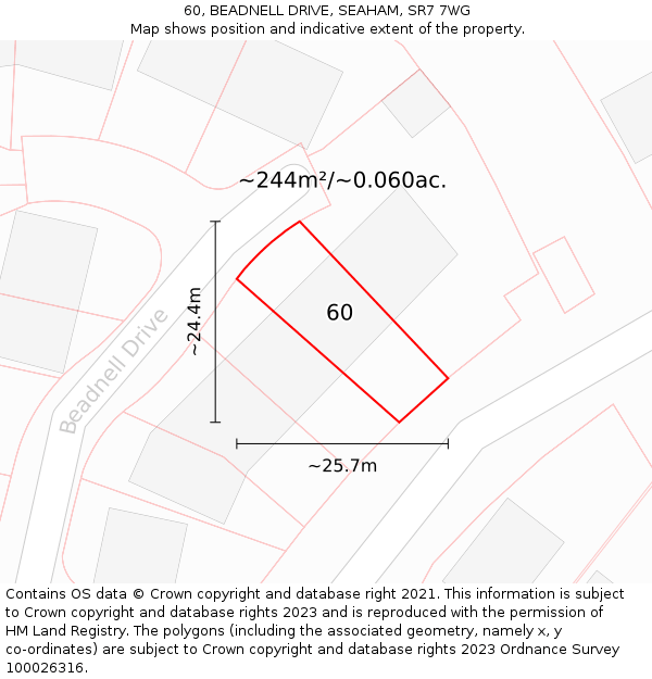 60, BEADNELL DRIVE, SEAHAM, SR7 7WG: Plot and title map