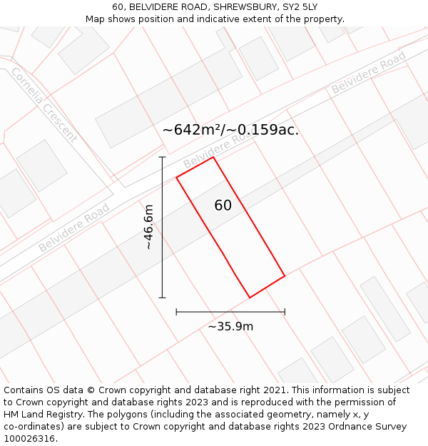 60, BELVIDERE ROAD, SHREWSBURY, SY2 5LY: Plot and title map