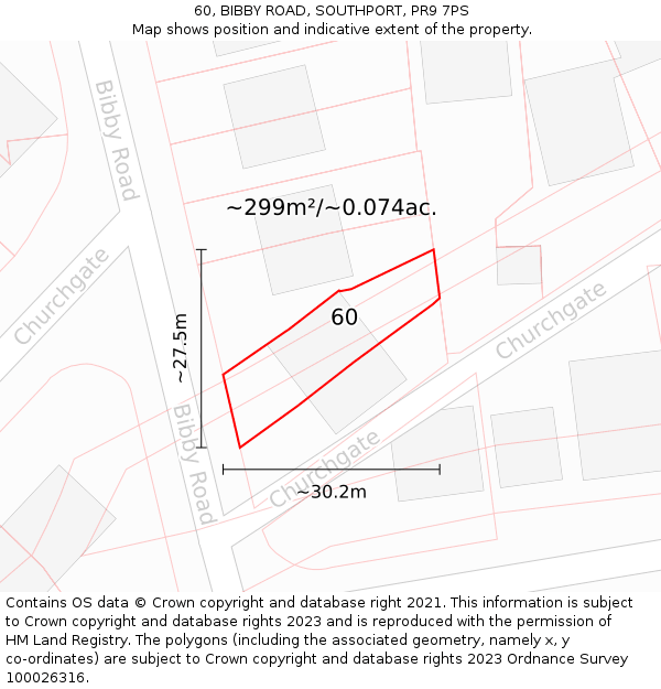 60, BIBBY ROAD, SOUTHPORT, PR9 7PS: Plot and title map