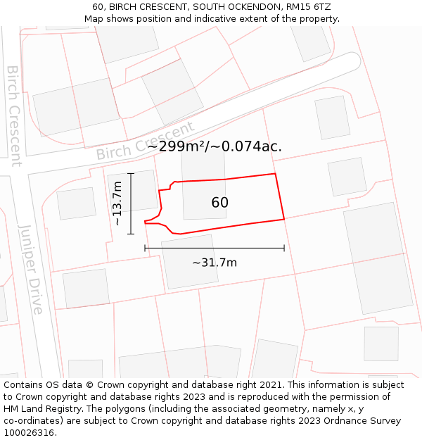 60, BIRCH CRESCENT, SOUTH OCKENDON, RM15 6TZ: Plot and title map