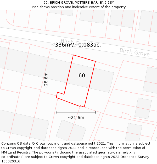 60, BIRCH GROVE, POTTERS BAR, EN6 1SY: Plot and title map