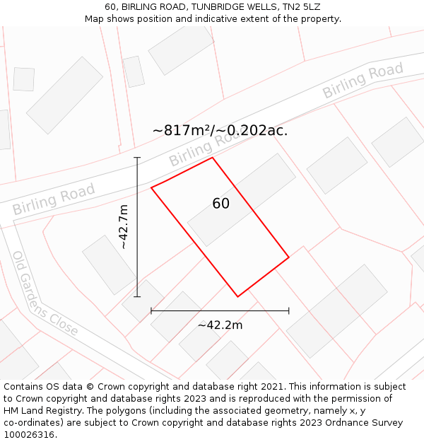 60, BIRLING ROAD, TUNBRIDGE WELLS, TN2 5LZ: Plot and title map