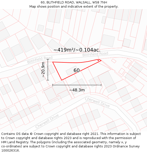 60, BLITHFIELD ROAD, WALSALL, WS8 7NH: Plot and title map