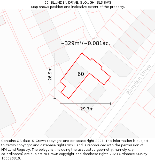 60, BLUNDEN DRIVE, SLOUGH, SL3 8WG: Plot and title map