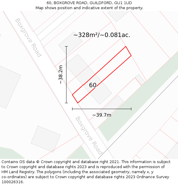 60, BOXGROVE ROAD, GUILDFORD, GU1 1UD: Plot and title map