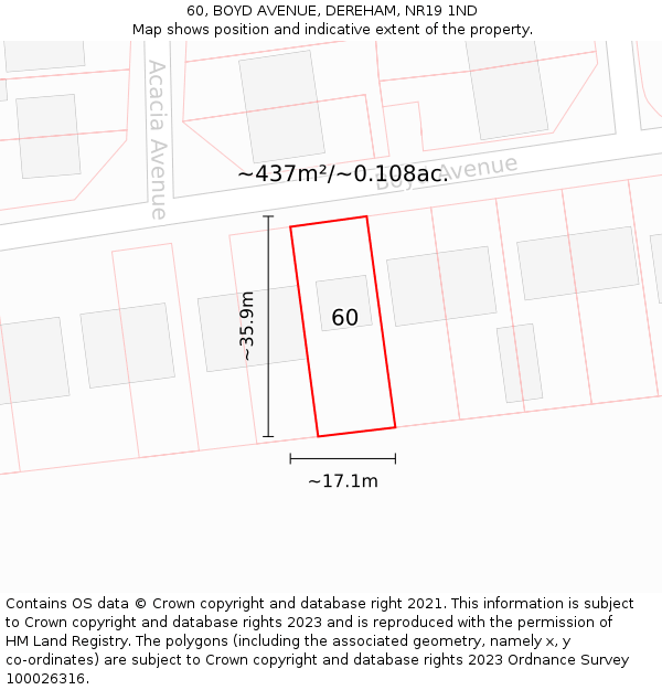 60, BOYD AVENUE, DEREHAM, NR19 1ND: Plot and title map