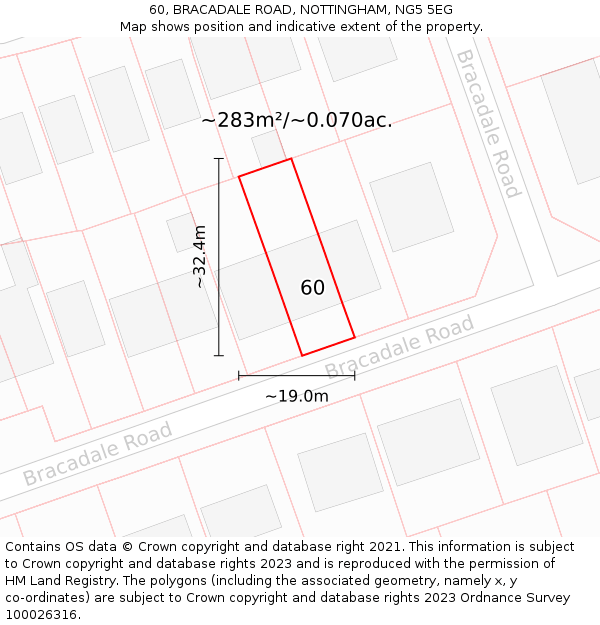 60, BRACADALE ROAD, NOTTINGHAM, NG5 5EG: Plot and title map