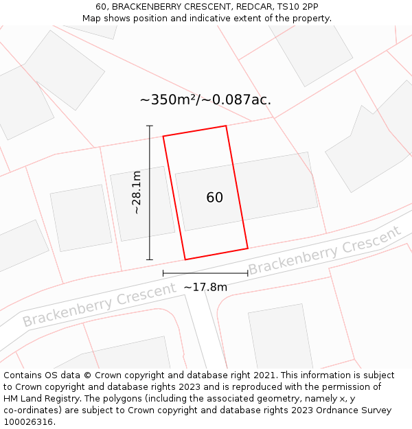 60, BRACKENBERRY CRESCENT, REDCAR, TS10 2PP: Plot and title map