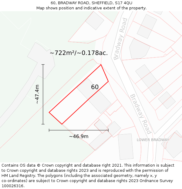 60, BRADWAY ROAD, SHEFFIELD, S17 4QU: Plot and title map