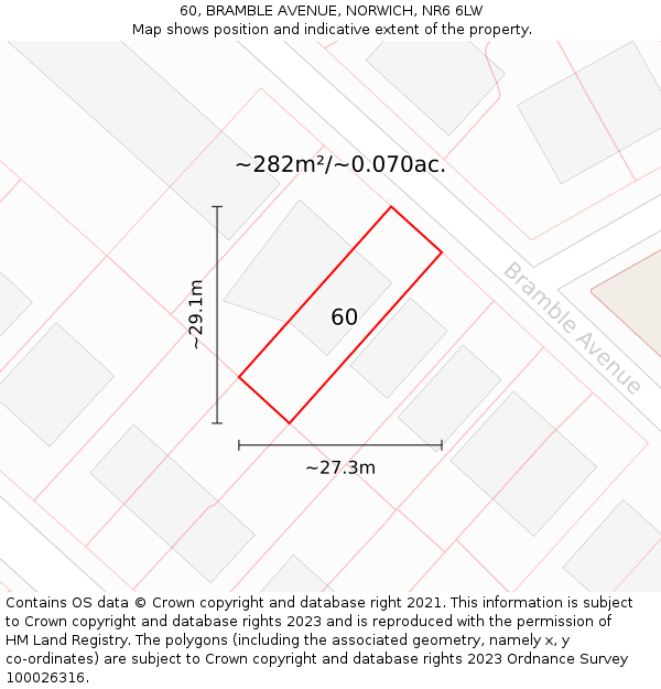 60, BRAMBLE AVENUE, NORWICH, NR6 6LW: Plot and title map