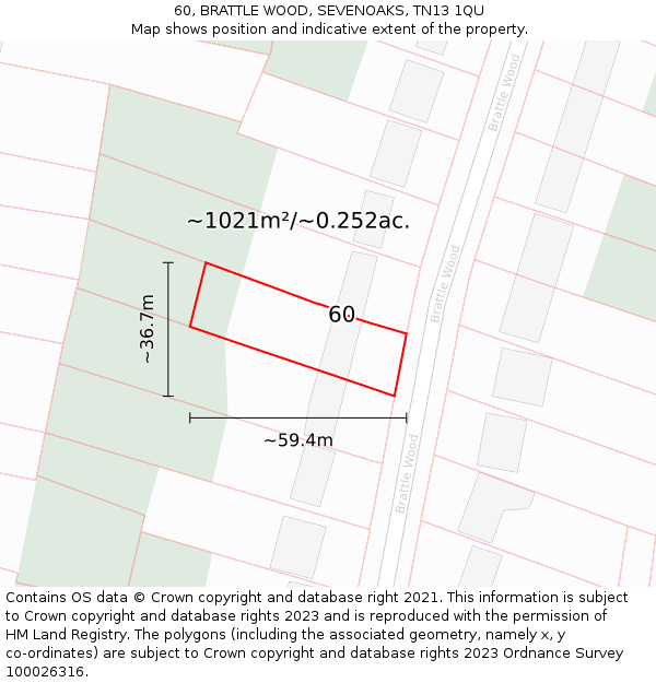 60, BRATTLE WOOD, SEVENOAKS, TN13 1QU: Plot and title map