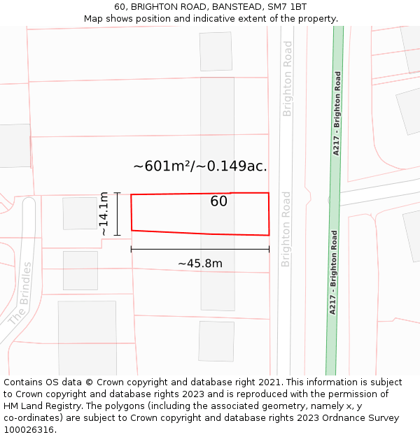 60, BRIGHTON ROAD, BANSTEAD, SM7 1BT: Plot and title map
