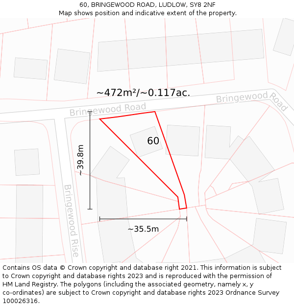 60, BRINGEWOOD ROAD, LUDLOW, SY8 2NF: Plot and title map