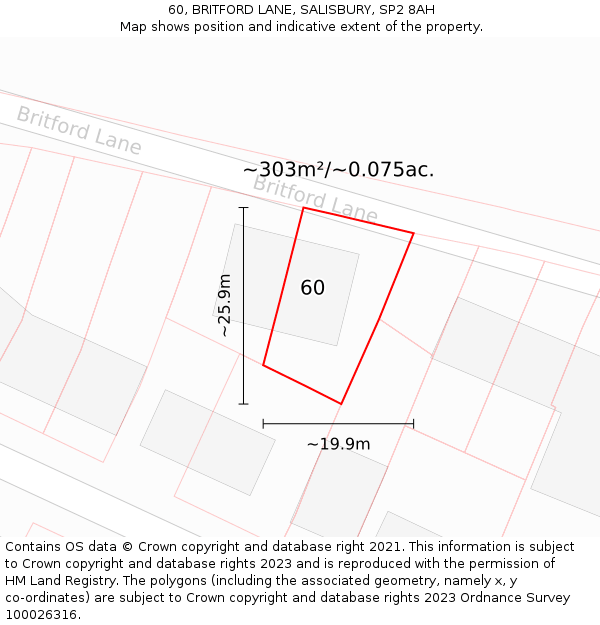 60, BRITFORD LANE, SALISBURY, SP2 8AH: Plot and title map