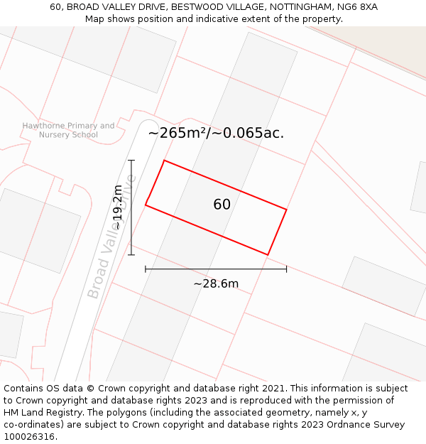 60, BROAD VALLEY DRIVE, BESTWOOD VILLAGE, NOTTINGHAM, NG6 8XA: Plot and title map