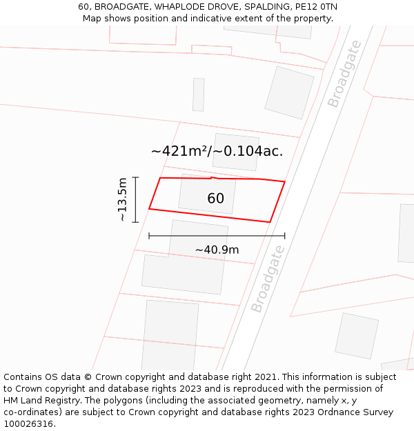 60, BROADGATE, WHAPLODE DROVE, SPALDING, PE12 0TN: Plot and title map