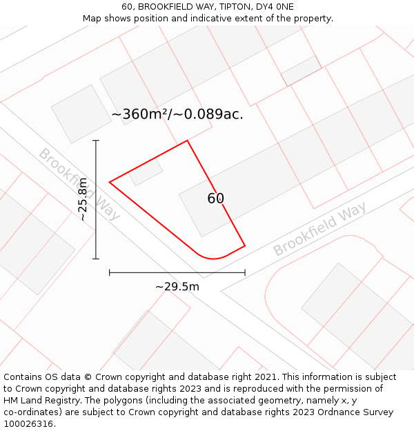 60, BROOKFIELD WAY, TIPTON, DY4 0NE: Plot and title map