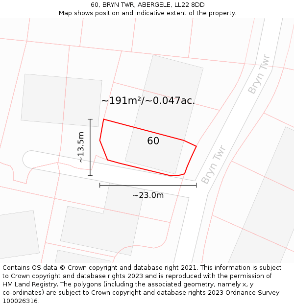 60, BRYN TWR, ABERGELE, LL22 8DD: Plot and title map