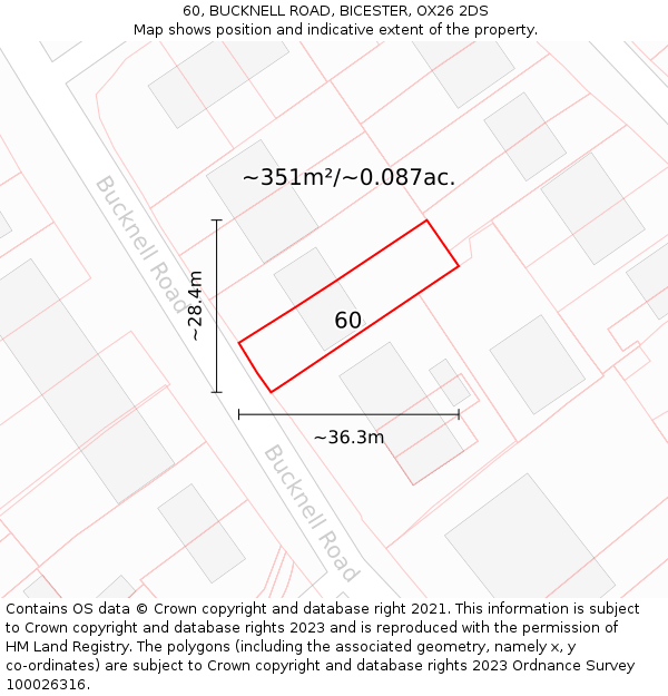 60, BUCKNELL ROAD, BICESTER, OX26 2DS: Plot and title map