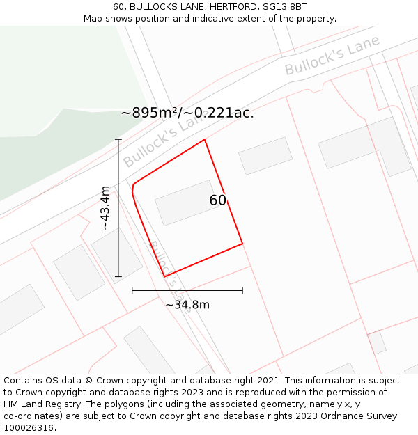 60, BULLOCKS LANE, HERTFORD, SG13 8BT: Plot and title map