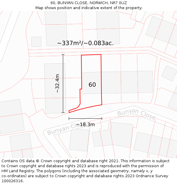 60, BUNYAN CLOSE, NORWICH, NR7 0UZ: Plot and title map