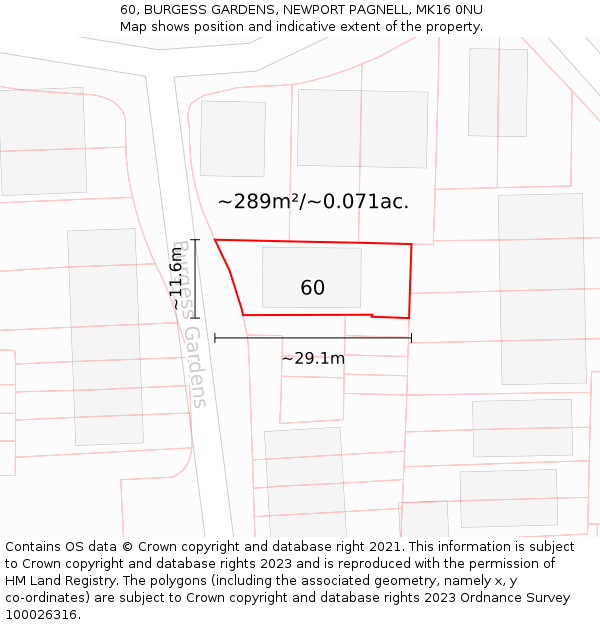 60, BURGESS GARDENS, NEWPORT PAGNELL, MK16 0NU: Plot and title map