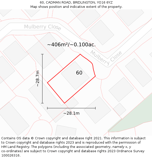 60, CADMAN ROAD, BRIDLINGTON, YO16 6YZ: Plot and title map