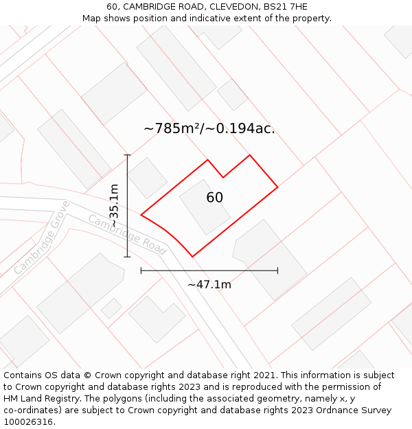 60, CAMBRIDGE ROAD, CLEVEDON, BS21 7HE: Plot and title map