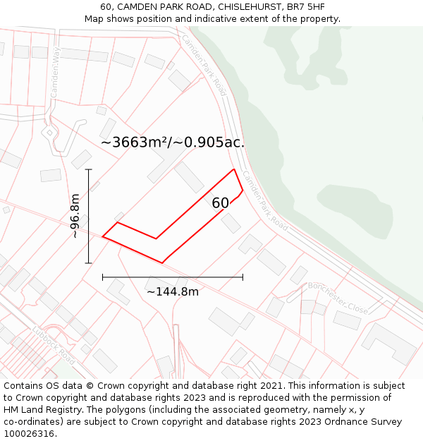 60, CAMDEN PARK ROAD, CHISLEHURST, BR7 5HF: Plot and title map