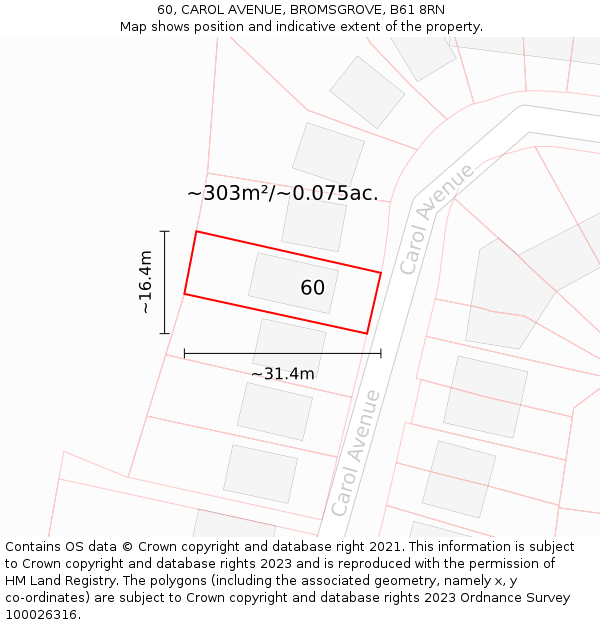 60, CAROL AVENUE, BROMSGROVE, B61 8RN: Plot and title map